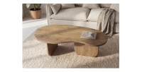 Table basse NERA en bois de manguier foncé vue de face et de haut