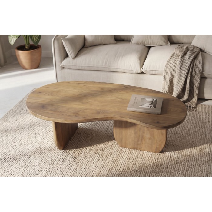 Organische salontafel NERA 120 cm in massief mangohout - Natuurlijke kiezelvorm