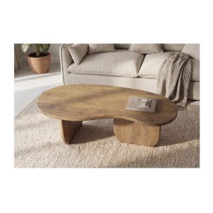 Table basse NERA en bois de manguier foncé vue de face et de haut