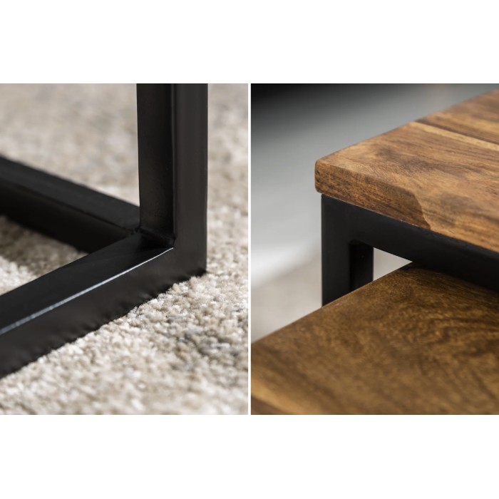 Nesttafel VORTEX van massief Sheesham hout en zwart metaal