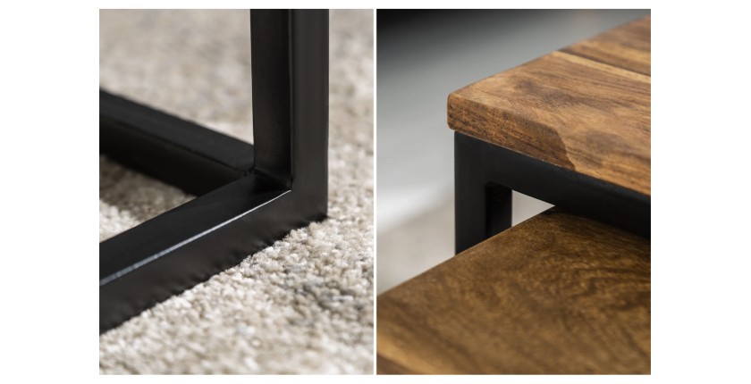 Zoom sur les détails des tables basses gigognes NERA aspect bois