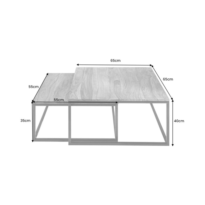 Nesttafel VORTEX van massief Sheesham hout en zwart metaal