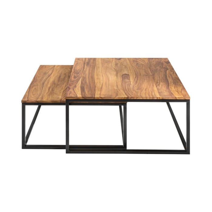 Nesttafel VORTEX van massief Sheesham hout en zwart metaal