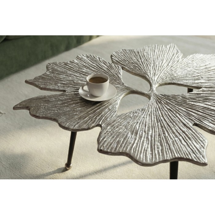 Table basse LOTUSIA argentée 75cm vue de haut
