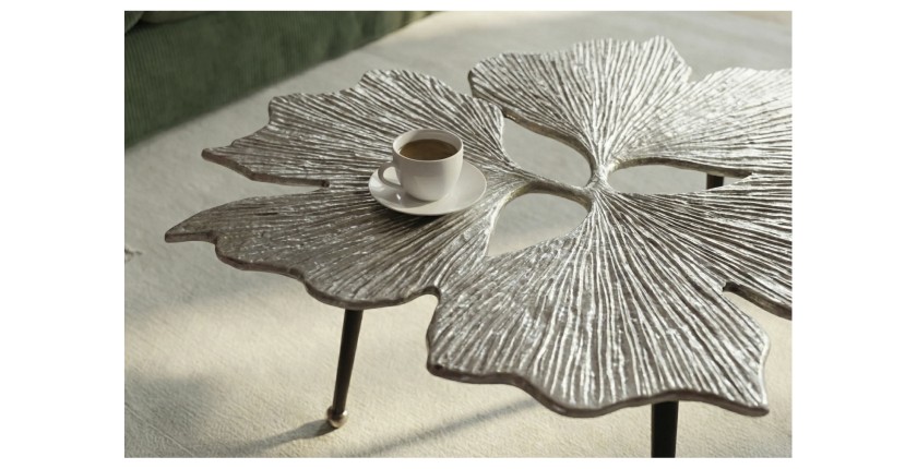 Table basse LOTUSIA argentée 75cm vue de haut