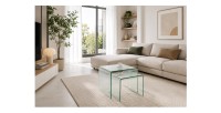 Lot de 2 tables basses HOLOW transparente mises en situation