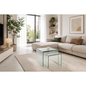 Lot de 2 tables basses HOLOW transparente mises en situation