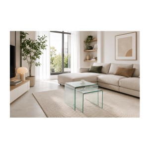 Lot de 2 tables basses HOLOW transparente mises en situation