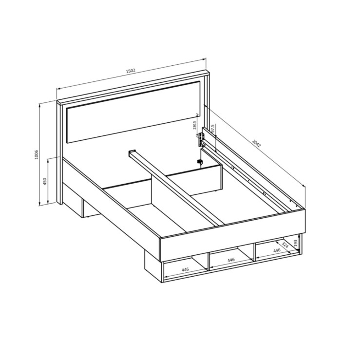 Bett VOX 140 x 200 cm mit 3 Nischen und Platz für Schubladen – Ohne Lattenrost