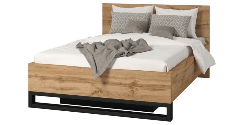 copy of Lit coffre 140x200 im Industriestil - Kollektion MILOS. Farbe rohe Eiche und Schwarz.
