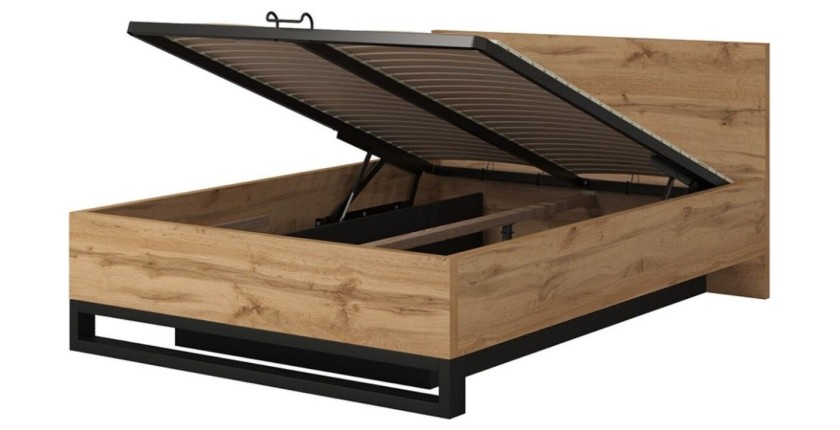 copy of Lit coffre 140x200 im Industriestil - Kollektion MILOS. Farbe rohe Eiche und Schwarz.