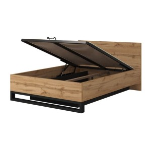 copy of Lit coffre 140x200 im Industriestil - Kollektion MILOS. Farbe rohe Eiche und Schwarz.