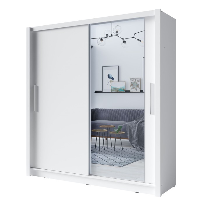 Armoire 2 portes coulissantes avec miroir - 155 cm - blanc - collection OZZULA