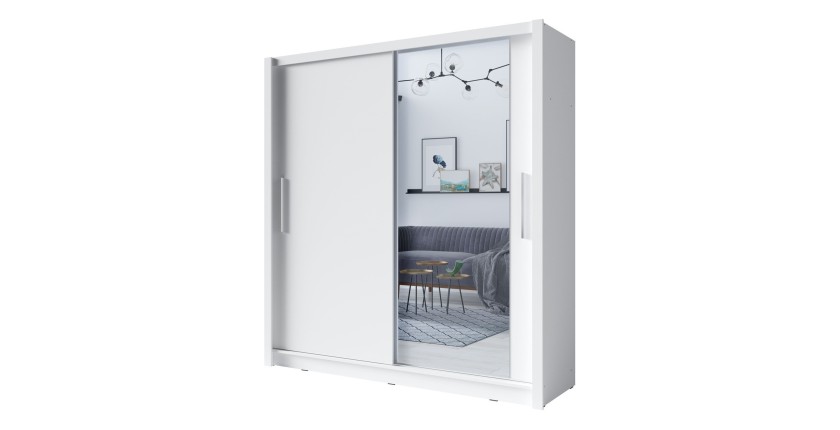 Armario con 2 puertas correderas con espejo - 155 cm - blanco - colección OZZULA