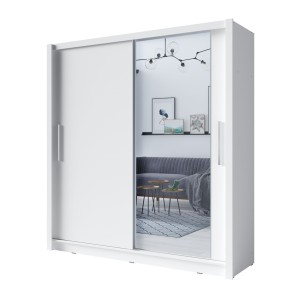 Kledingkast met 2 schuifdeuren en spiegel - 155 cm - wit - collectie OZZULA
