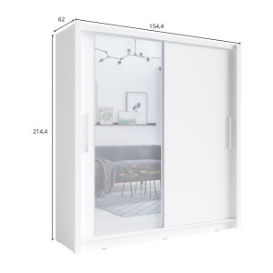 Kledingkast met 2 schuifdeuren en spiegel - 155 cm - wit - collectie OZZULA