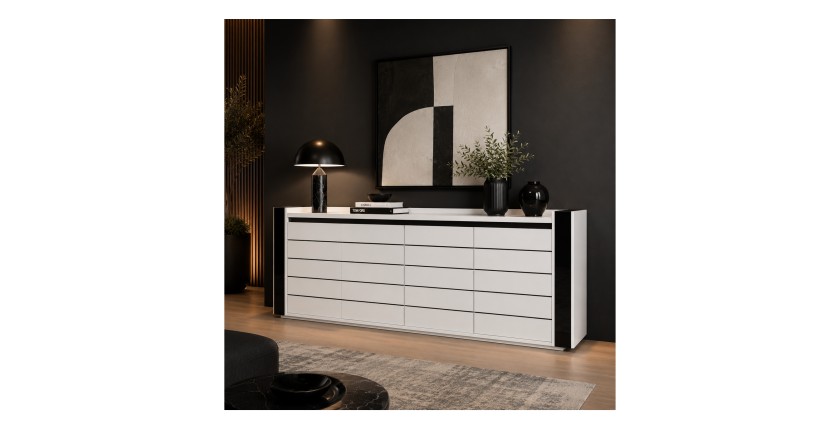 Buffet LINA blanc et noir avec LED – 220 x 87 x 50 cm