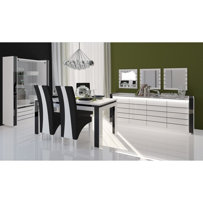 Buffet LINA blanc et noir avec LED – 220 x 87 x 50 cm
