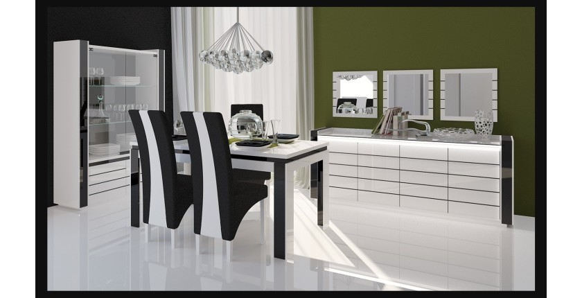 Buffet LINA blanc et noir avec LED – 220 x 87 x 50 cm