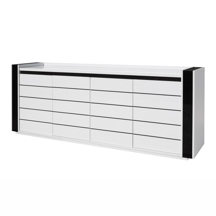 Buffet LINA blanc et noir avec LED – 220 x 87 x 50 cm