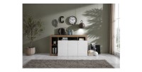 Buffet BURA 3 Türen 146 cm – Hochglanz Weiß und dunkles Holzdekor – Zeitgenössisches Design