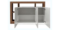 Buffet BURA 3 Türen 146 cm – Hochglanz Weiß und dunkles Holzdekor – Zeitgenössisches Design