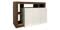 Buffet 3 portes BURA blanc laqué et bois foncé
