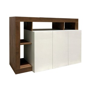 Buffet 3 portes BURA blanc laqué et bois foncé