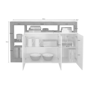 Buffet BURA 3 Türen 146 cm – Hochglanz Weiß und dunkles Holzdekor – Zeitgenössisches Design