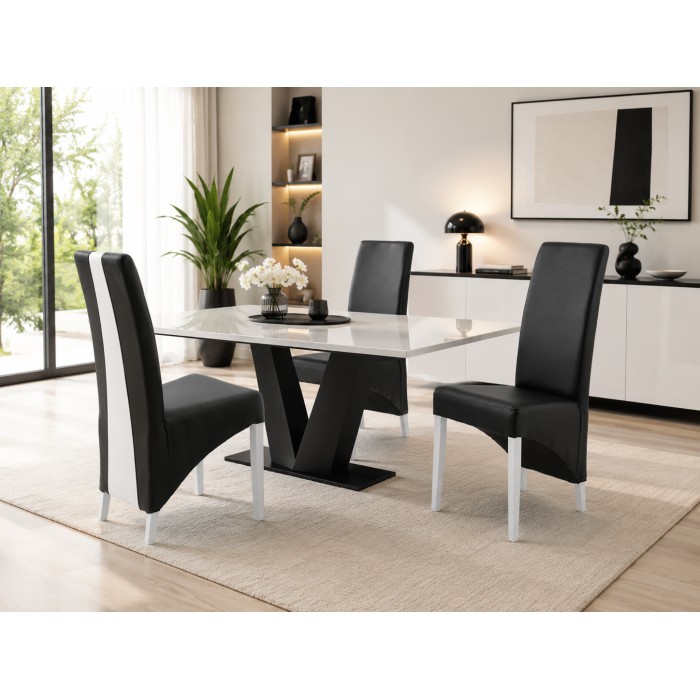 Set von 2 Stühlen BASIKA in Schwarz und Weiß aus Kunstleder – Vintage-Stil