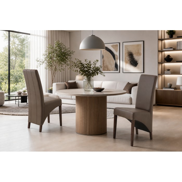 Set van 2 BASIKA stoelen in taupe bruin imitatieleer - Vintage stijl
