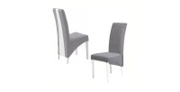 Lot de 2 chaises BASIKA gris et blanc similicuir pieds blancs vintage