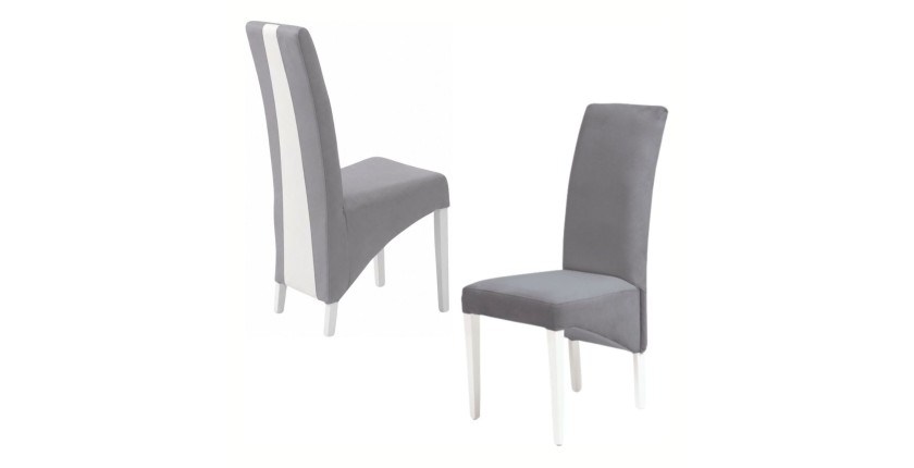 Lot de 2 chaises BASIKA gris et blanc similicuir pieds blancs vintage