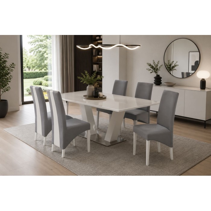 Lot de 2 chaise BASIKA grises et blanches mises en situation