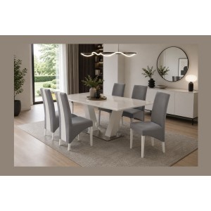 Lot de 2 chaise BASIKA grises et blanches mises en situation