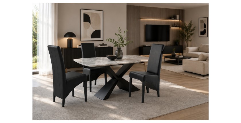 Lot de 2 chaises BASIKA blanc et noir similicuir design vintage
