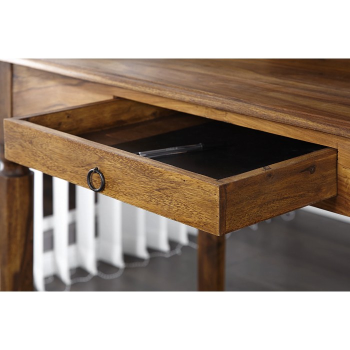 Escritorio recto ORBO 115 cm en madera maciza de Sheesham barnizada con 3 cajones y 3 nichos – Estilo Davenport