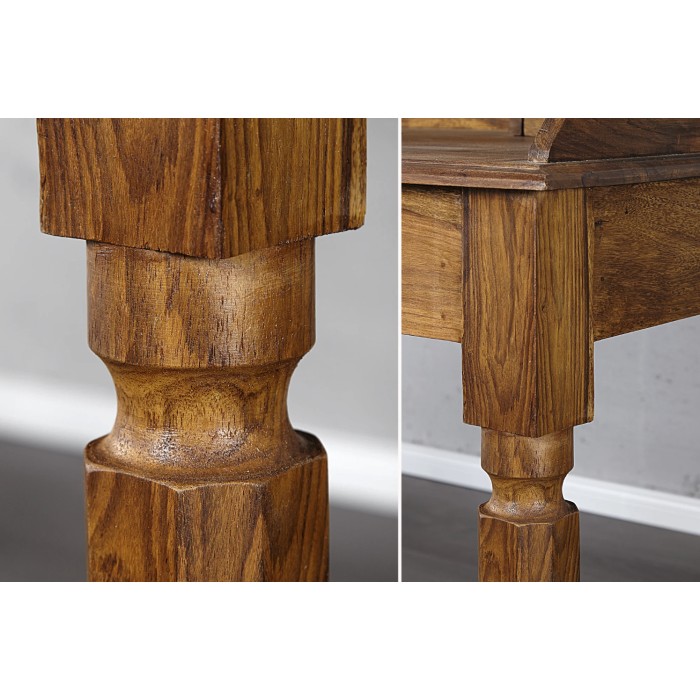 Escritorio recto ORBO 115 cm en madera maciza de Sheesham barnizada con 3 cajones y 3 nichos – Estilo Davenport