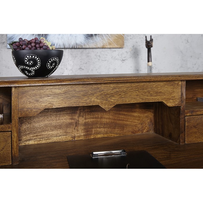 Escritorio recto ORBO 115 cm en madera maciza de Sheesham barnizada con 3 cajones y 3 nichos – Estilo Davenport