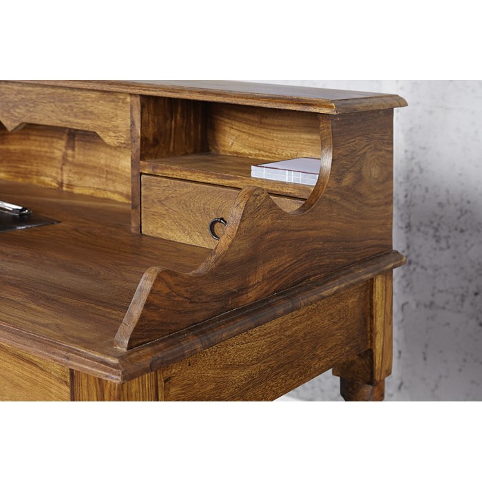 Escritorio recto ORBO 115 cm en madera maciza de Sheesham barnizada con 3 cajones y 3 nichos – Estilo Davenport