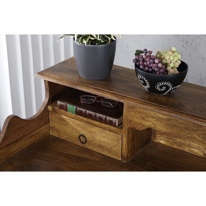 Escritorio recto ORBO 115 cm en madera maciza de Sheesham barnizada con 3 cajones y 3 nichos – Estilo Davenport
