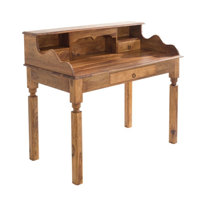Escritorio recto ORBO 115 cm en madera maciza de Sheesham barnizada con 3 cajones y 3 nichos – Estilo Davenport