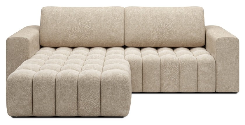 Canapé d’angle convertible DORY beige 250 cm avec coffre de rangement angle gauche 