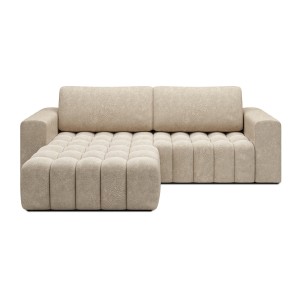 Canapé d’angle convertible DORY beige 250 cm avec coffre de rangement angle gauche 