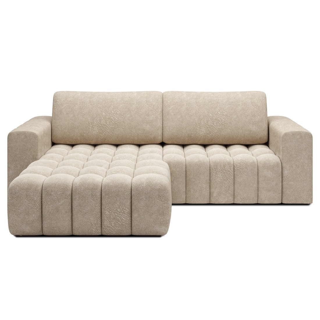 Canapé d’angle convertible DORY beige 250 cm avec coffre de rangement angle gauche 