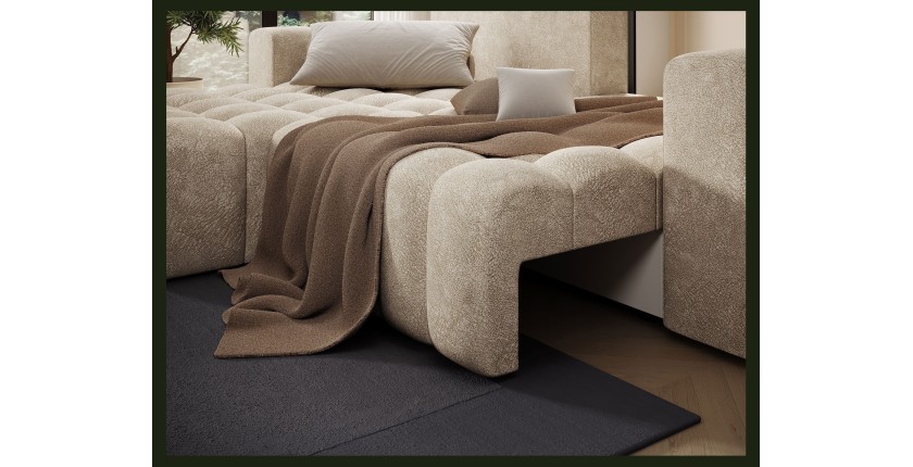 Canapé d’angle convertible DORY beige 250 cm avec coffre de rangement angle gauche 