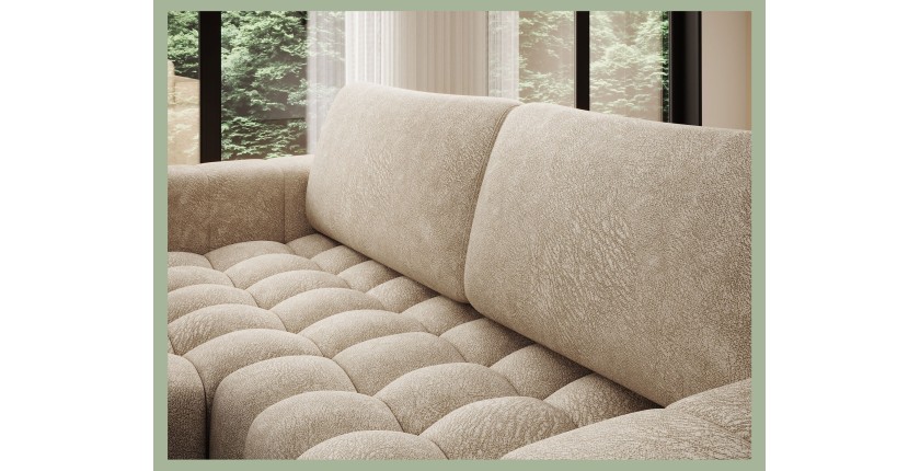 Canapé d’angle convertible DORY beige 250 cm avec coffre de rangement angle gauche 