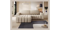 Canapé d’angle convertible DORY beige 250 cm avec coffre de rangement angle gauche 