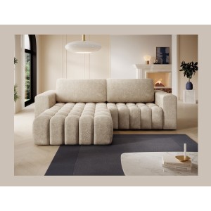 Canapé d’angle convertible DORY beige 250 cm avec coffre de rangement angle gauche 