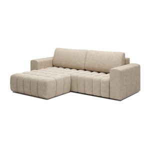 Canapé d’angle convertible DORY beige 250 cm avec coffre de rangement angle gauche 